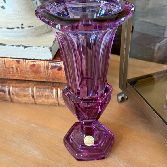 1930's Moser Glass Neodymium Alexandrite Crystal Art Deco Trumpet Vase - Picture 13 of 17